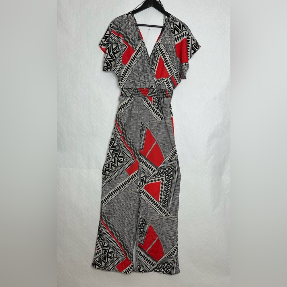 Forever 21 Geometric Print Jumpsuit Boho Statement Retro Resort Vacation Medium - Picture 3 of 6